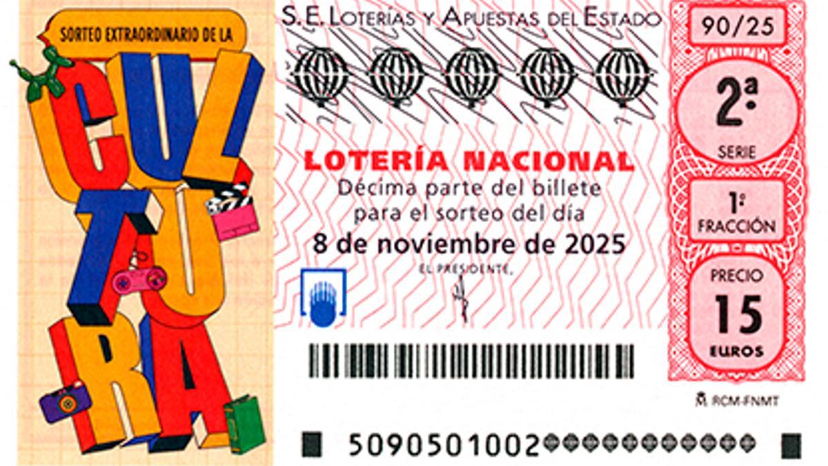 Décimo del Sorteo Extraordinario de 'La Cultura' de Lotería Nacional del sábado 8 de noviembre de 2025.