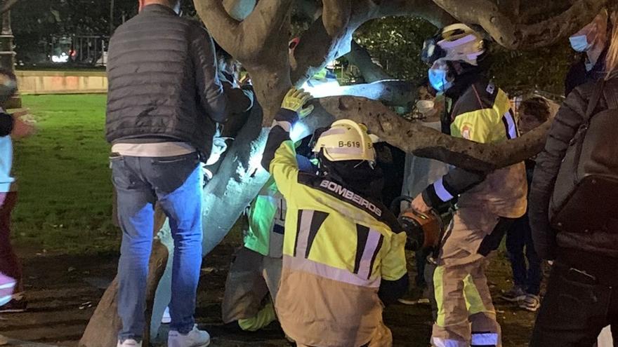 Bomberos rescatan a un menor atrapado en un árbol