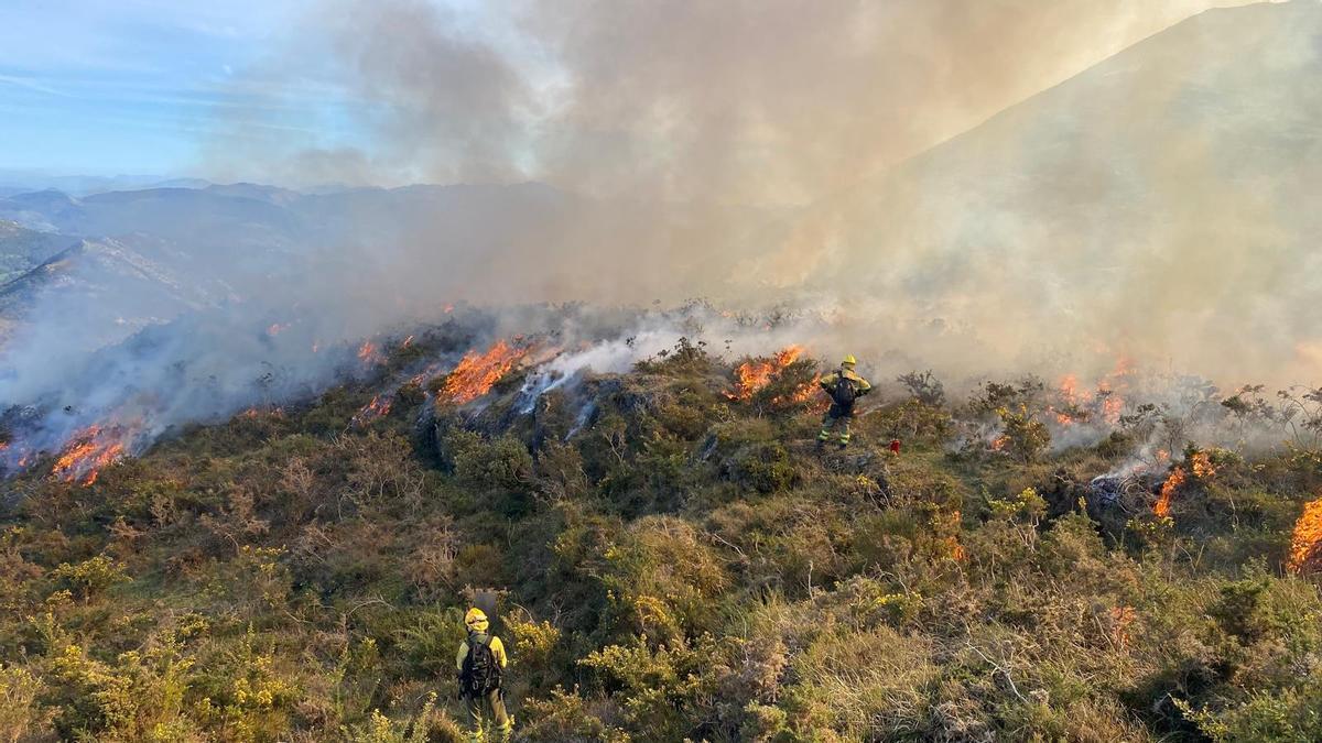 Una quema controlada este lunes en Cangas de Onís.