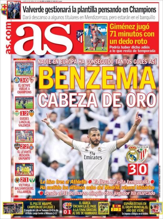 Portada AS lunes 22 de abril de 2019.