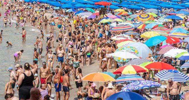Benidorm, a rebosar: la playa de Levante se llena en los últimos días de agosto