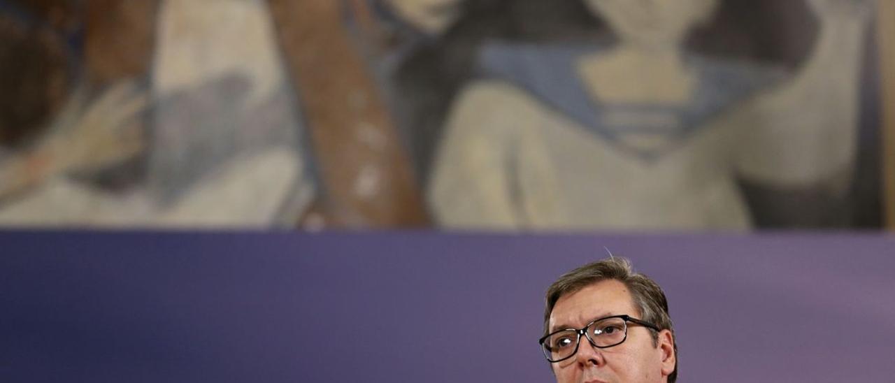 El presidente de Serbia, Aleksandar Vucic, durante una rueda de prensa en Belgrado el pasado mes de mayo.