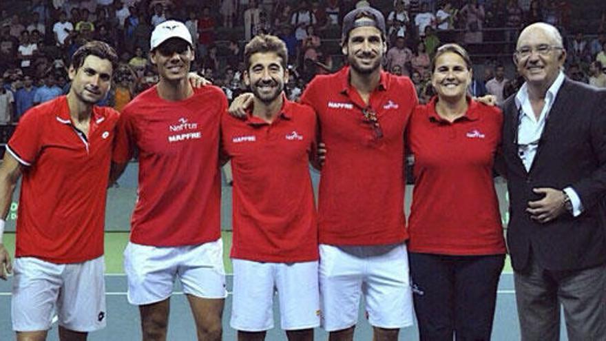 El equipo español de la Copa Davis en Nueva Delhi.