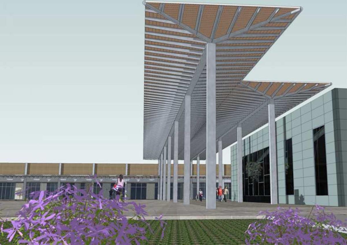 Un fotomuntatge de la coberta que es preveu construir entre les dues estacions de tren.