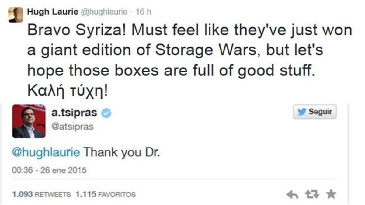 El primer 'tuit' de Tsipras tras ganar las elecciones, al Doctor House