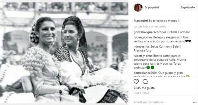 Captura de Instagram de Fran Rivera en honor a su madre, Carmina Ordóñez