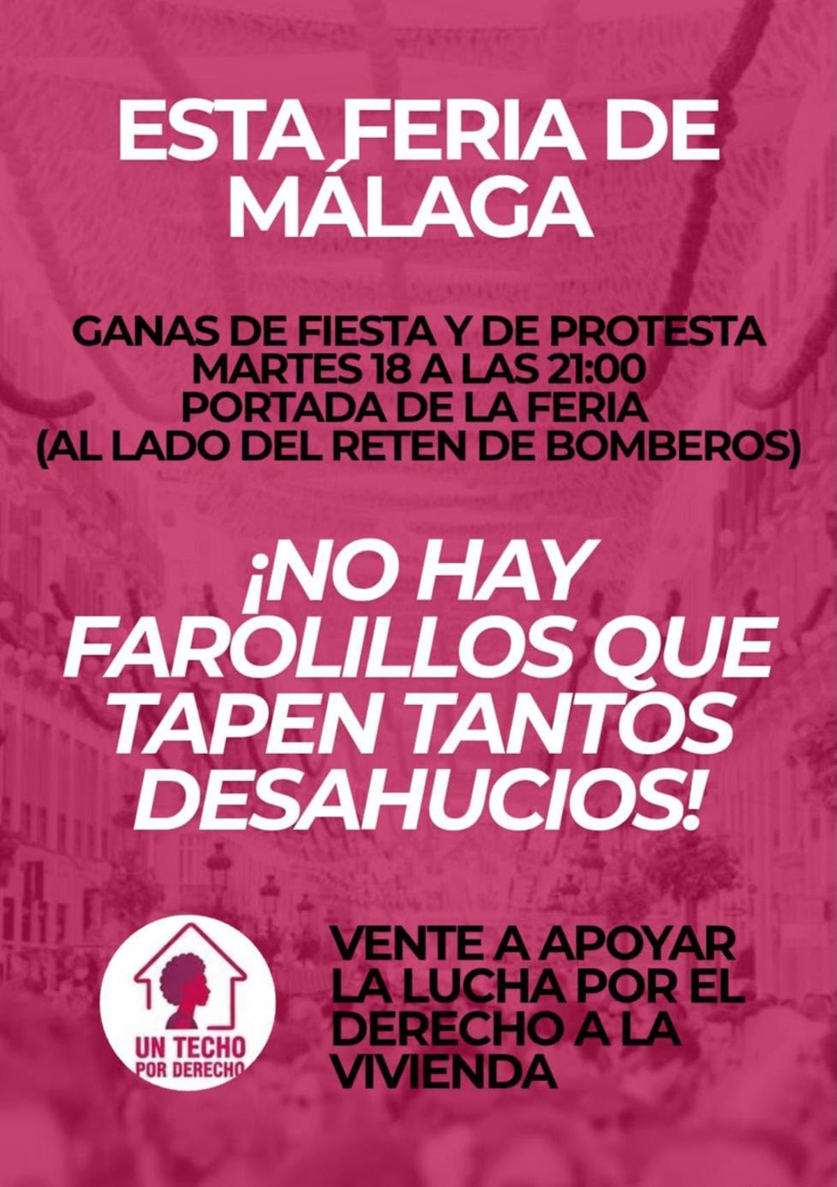 Carte de la convocatoria en el Real de la Feria de Un Techo por Derecho, este martes.