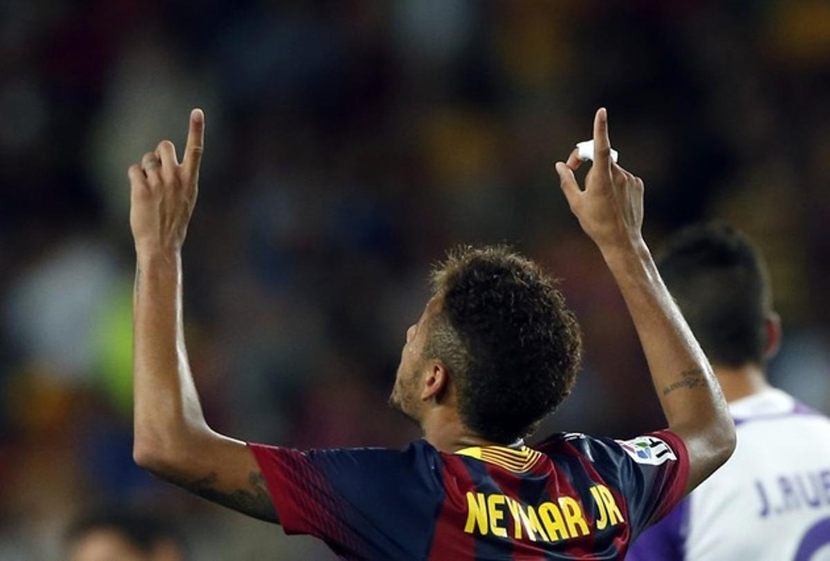 Neymar celebra un gol marcat al Valladolid, dissabte passat.