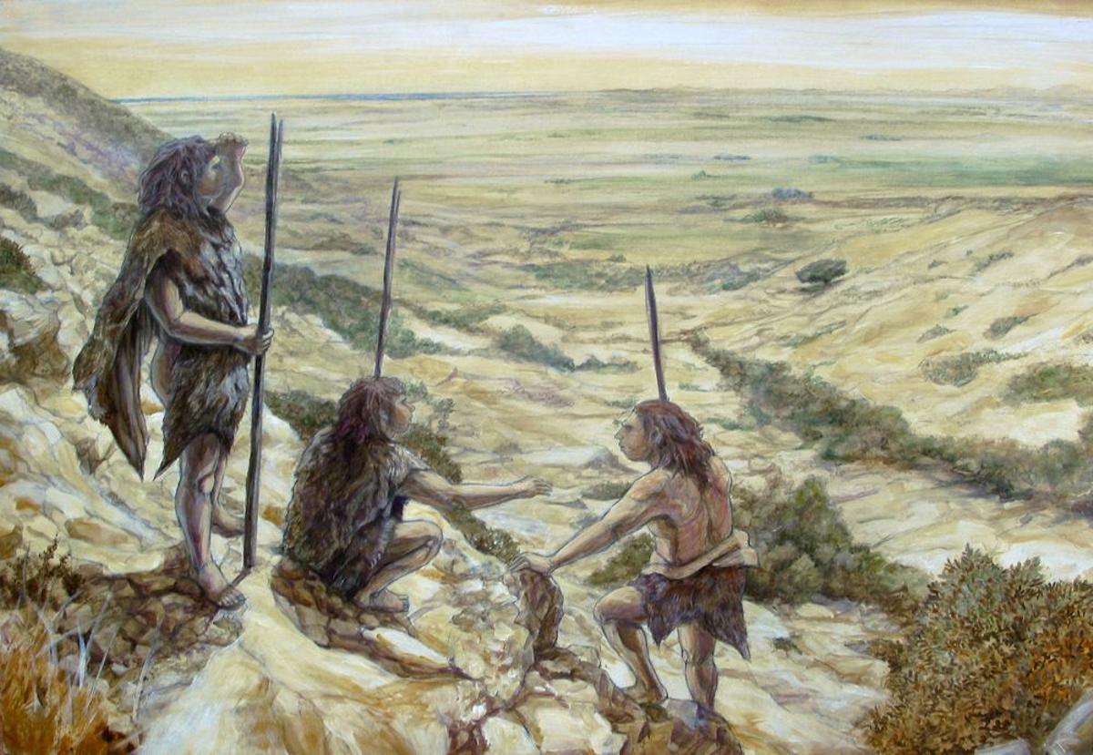Hombres de Neanderthal en una recreación artística