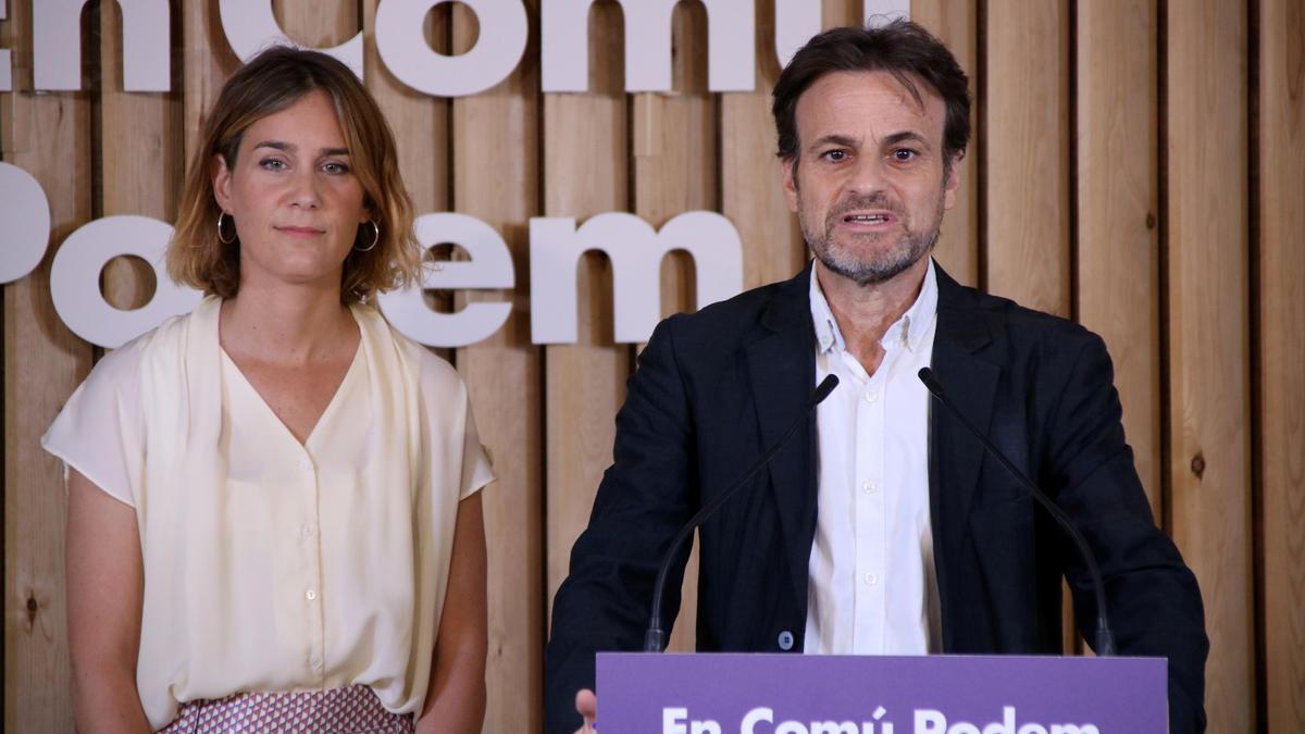 El president d&#039;En Comú Podem al Congrés, Jaume Asens, i la presidenta d&#039;En Comú Podem al Parlament, Jéssica Albiach, en roda de premsa a la seu del partit