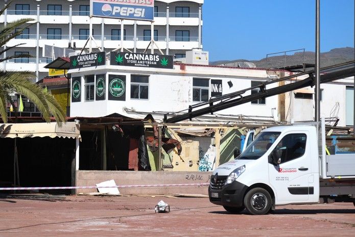 Derribo edificaciones en el Parque Europa de Maspalomas