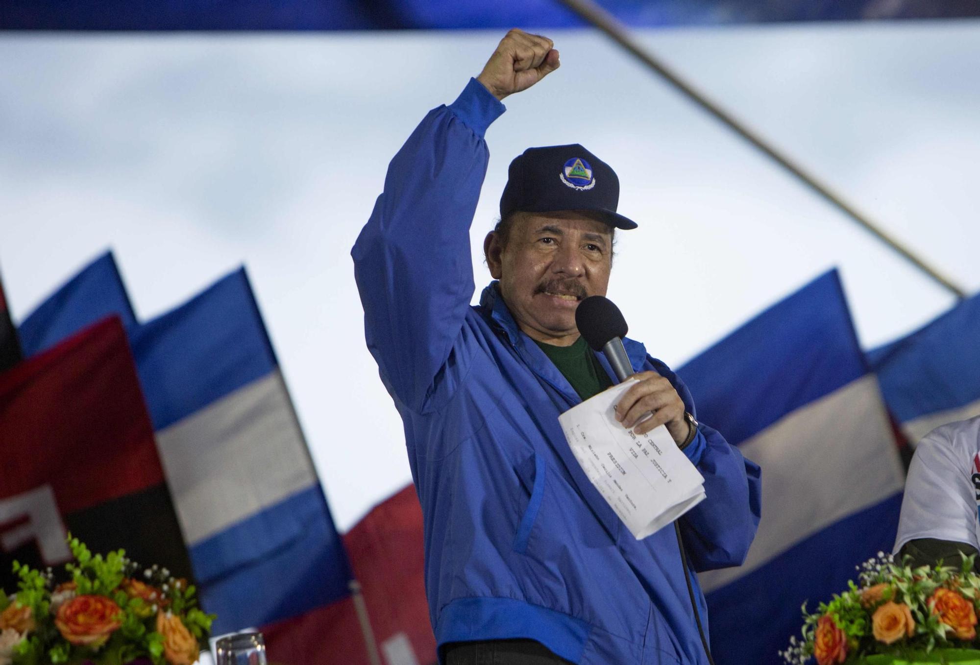 Daniel Ortega, durante una marcha sandinista en 2019