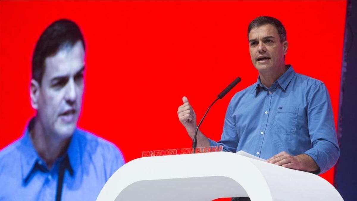 Pedro Sánchez, el pasado 15 de julio en Barcelona, durante la proclamación de Miquel Iceta como candidato del PSC.