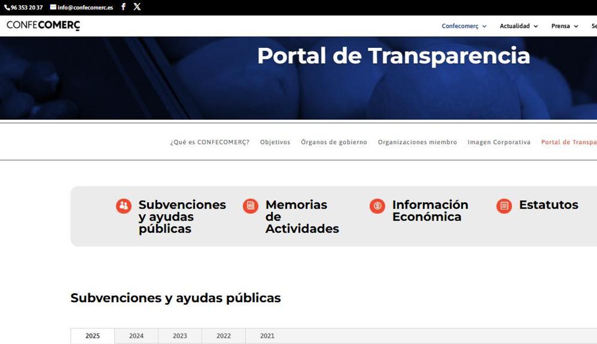 Captura de pantalla del portal de Transparencia de Confecomerç.