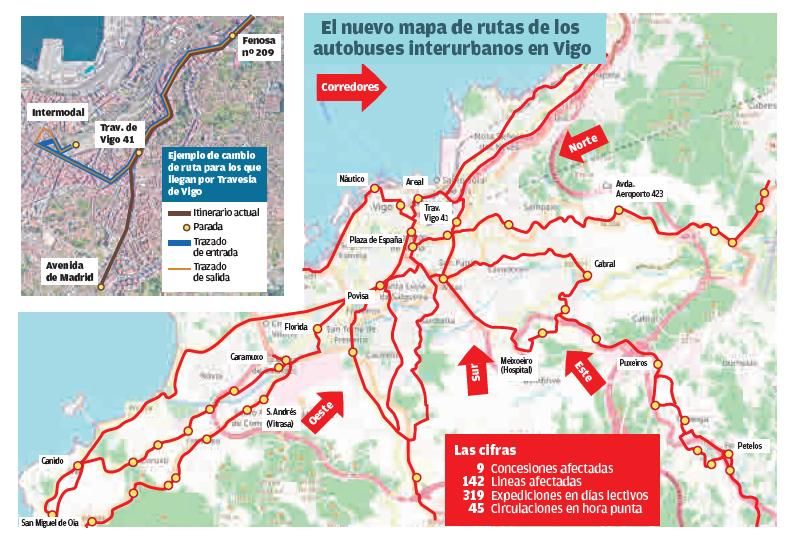 El nuevo mapa de rutas del bus interurbano mantendrá las paradas de Areal y Bouzas