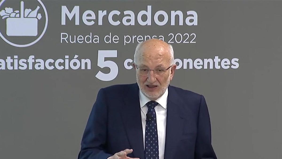 Juan Roig, presidente de Mercadona, durante su rueda de prensa