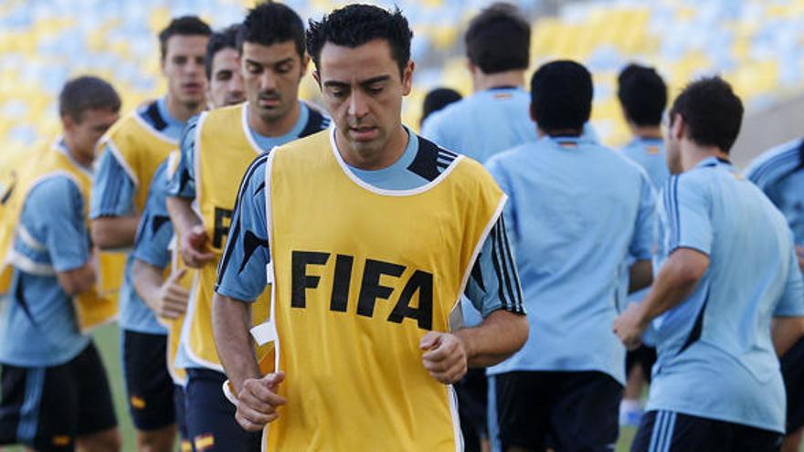 Xavi durante un entrenamiento en Maracaná.