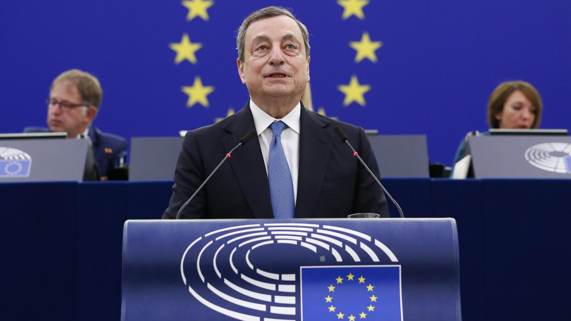 El primer ministro de Italia, Mario Draghi, en el Parlamento Europeo de Estrasburgo.