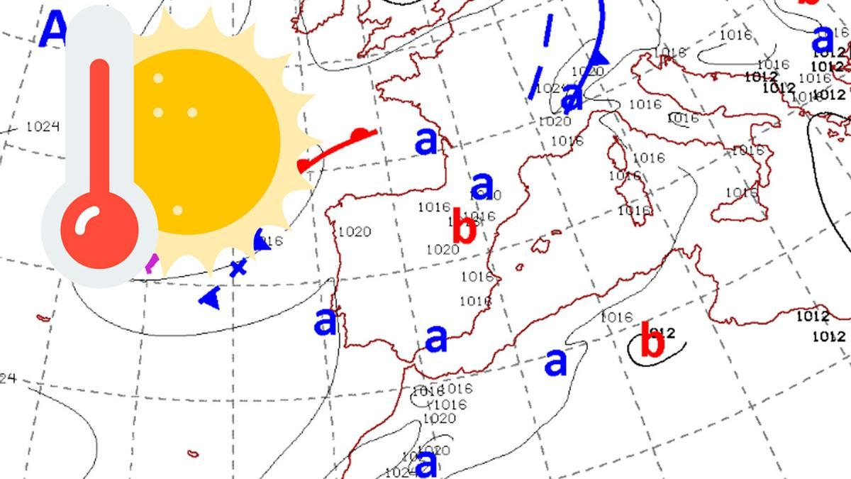 Mapa de frentes de Aemet este miércoles a las 14.00 horas.