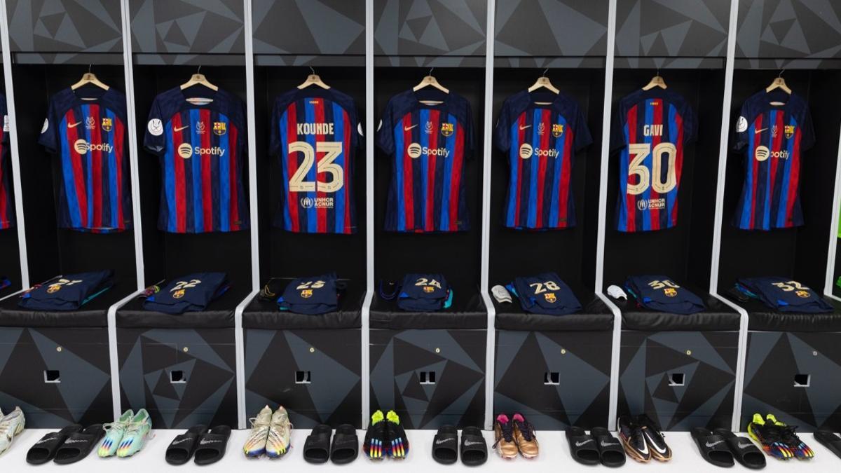 Una imagen del vestuario del Barça en Riad.