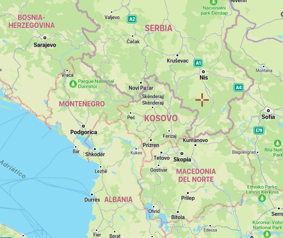 Mapa de Serbia y Kosovo.