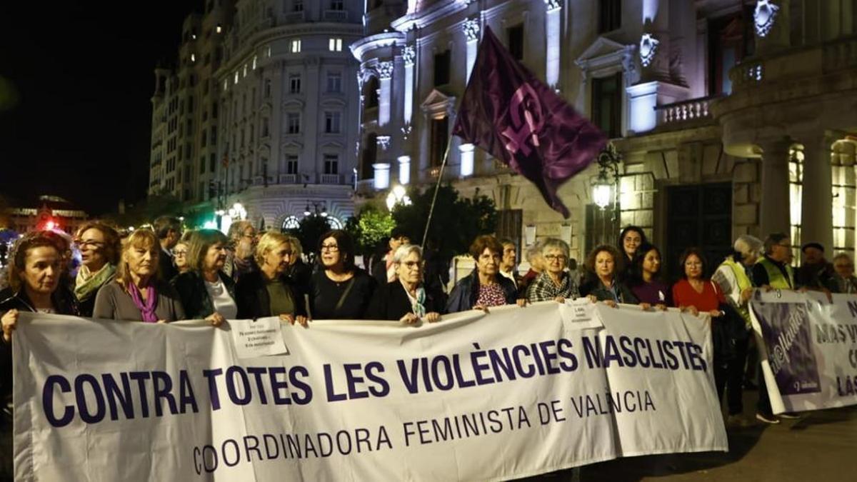 Movilización contra las violencias machistas este miércoles, en Valencia.