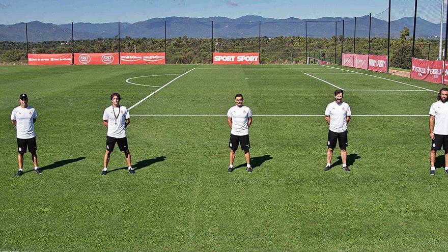 El cos tècnic del Girona d&#039;esquerra a dreta, Sergio Pardo, José Manuel Rodríguez Ortega, Francisco, Joseba Ituarte i Jaime Ramos.