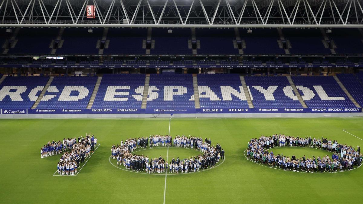 Celebración de los 100 años del fútbol base del Espanyol, este martes en el Stage Front Stadium