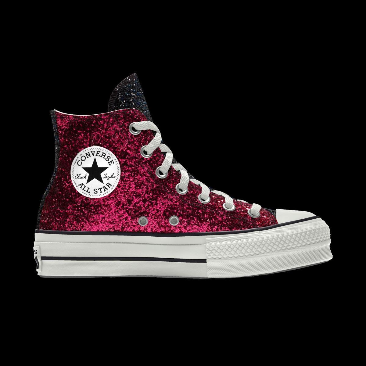 Chuck Taylor con plataforma y purpurina rojas