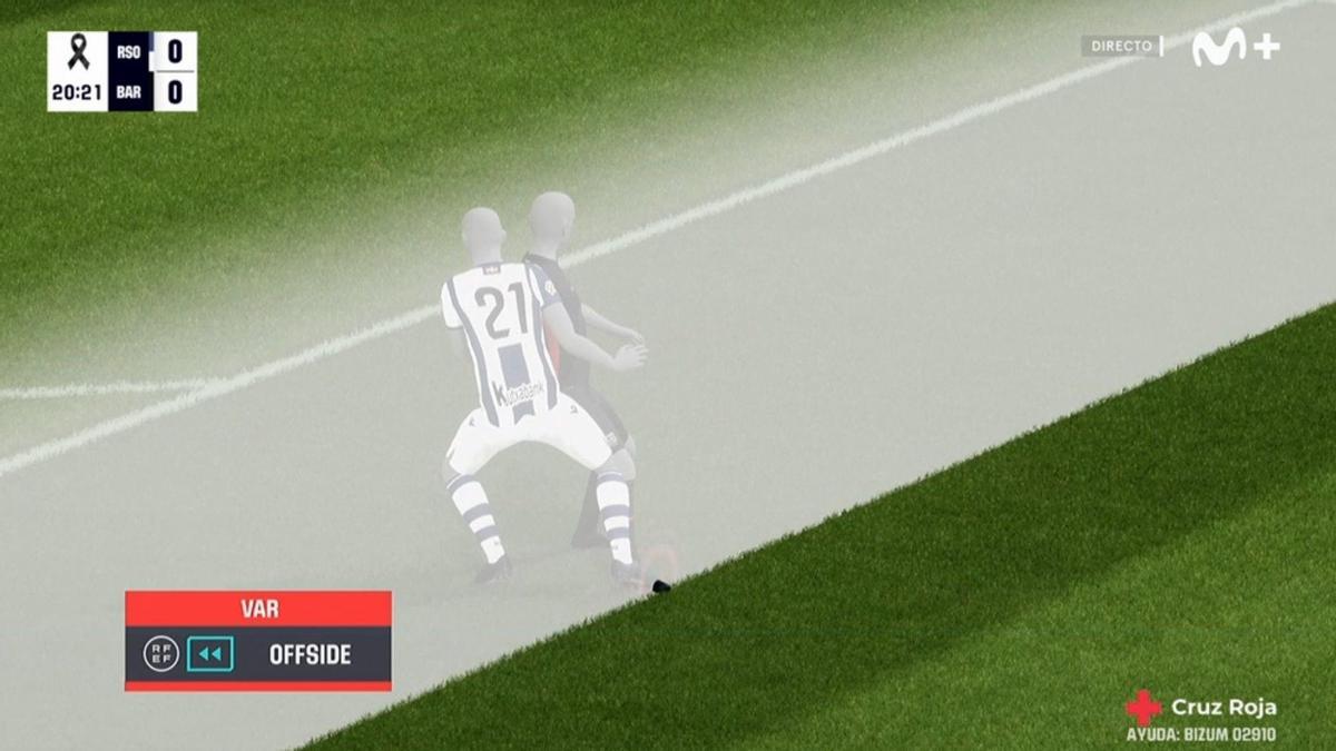 La imagen del VAR en la que se detecta que Lewandowski estaba en fuera de juego cuando marcó.