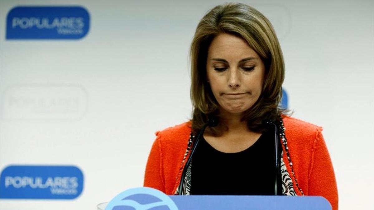 Arantza Quiroga, este miércoles, en la rueda de prensa en la que ha anunciado su dimisión como presidenta del PP vasco.