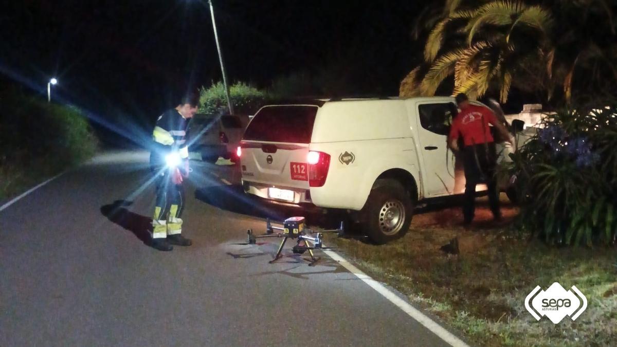 Rastreo con dron la pasada madrugada en Castrillón.