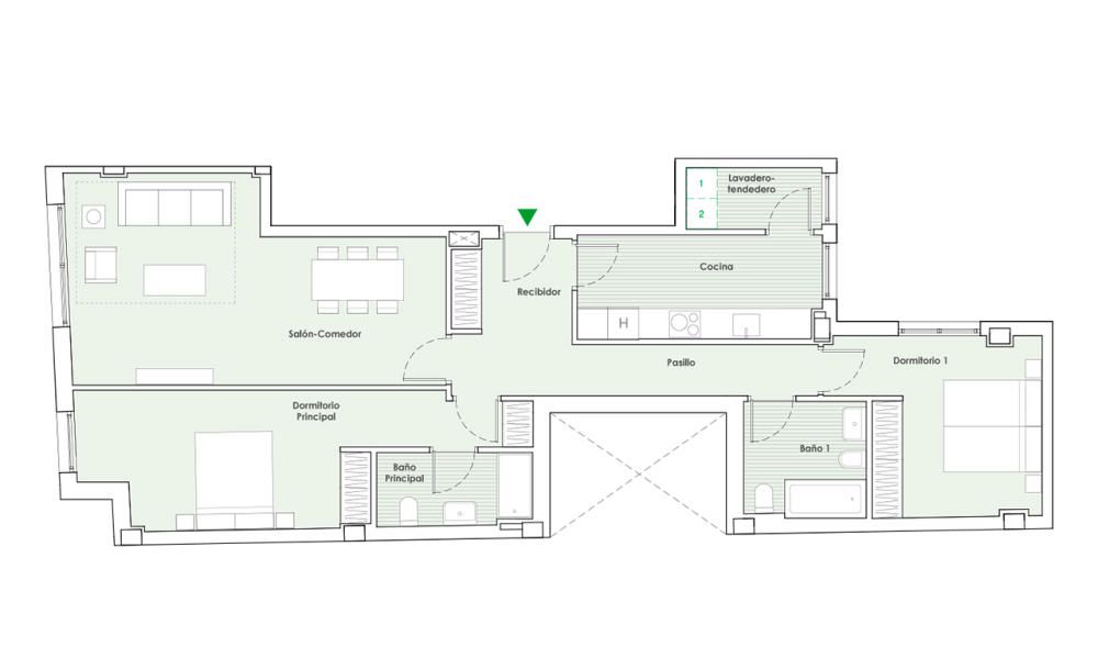 Piso de 2 Dormitorios. 91,00 m2 útiles. 128,04 m2 construidos. Garaje. Trastero. Desde 217.000€