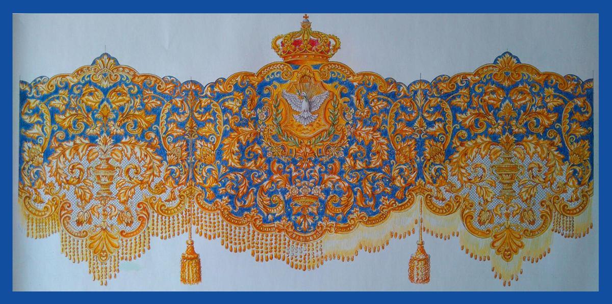 Proyecto de la bambalina frontal del palio de la Virgen de la Paz, diseñado por Antonio Rodríguez.