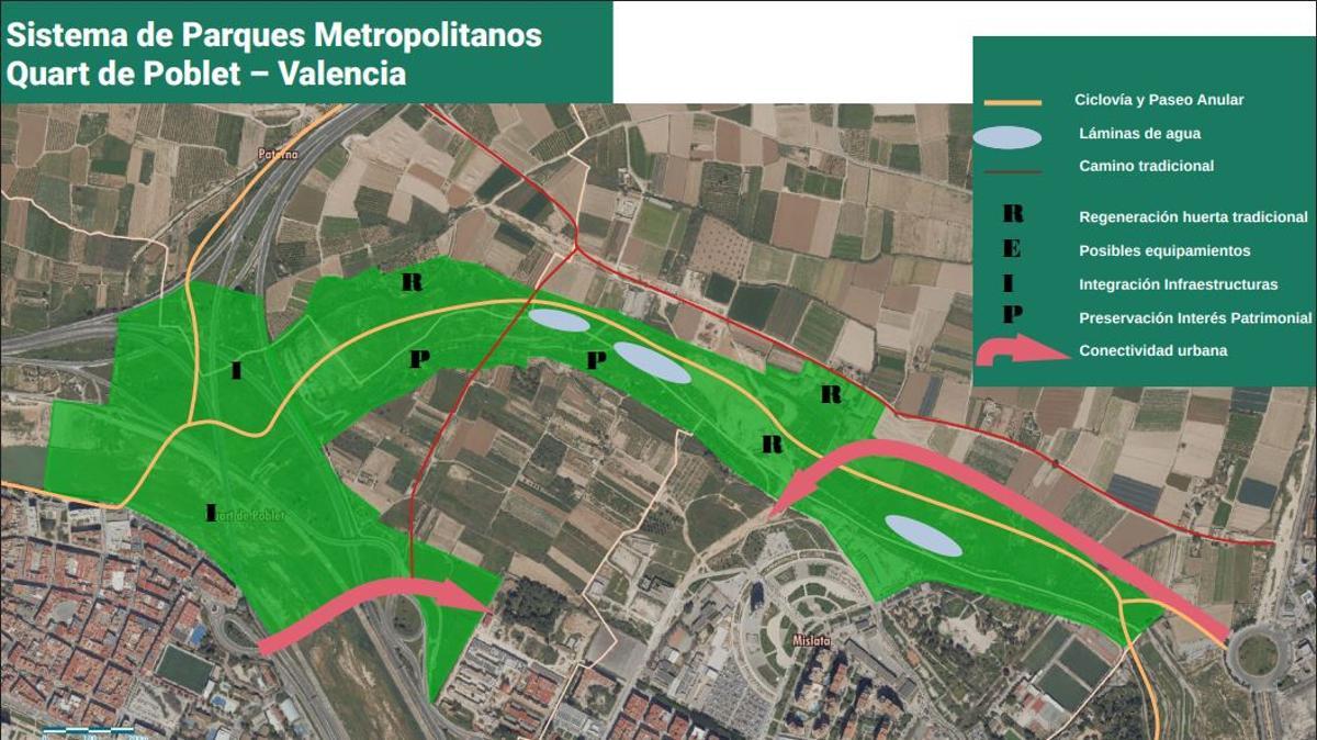 El plano del parque metropolitano de Quart de Poblet-Valencia.