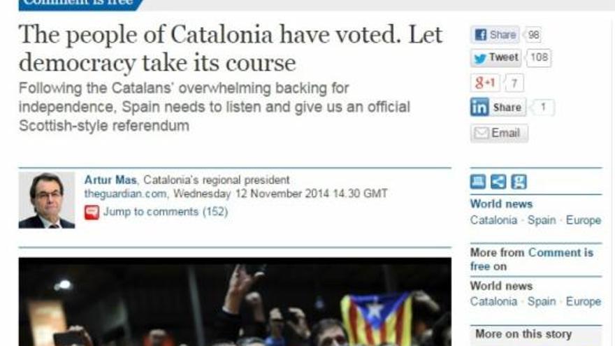 L&#039;article d&#039;Artur Mas al diari britànic &#039;The Guardian&#039;