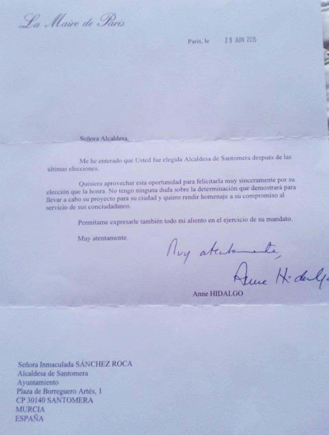 La carta enviada a la alcaldesa de Santomera