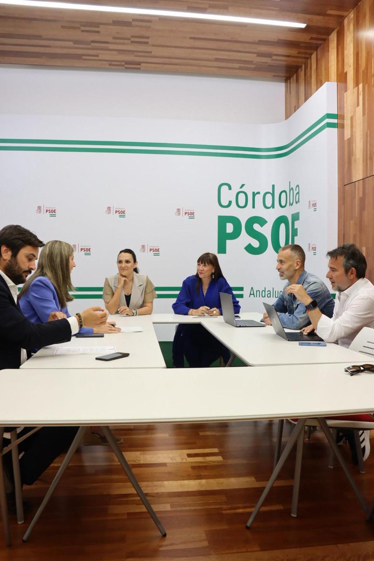 Reunión de Victoria Fernández con los representantes de AJE en la sede del PSOE.