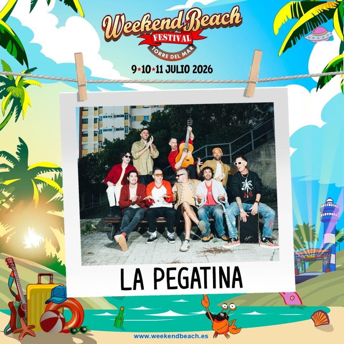Cartel que anuncia el concierto de La Pegatina en el Weekend Beach Festival.