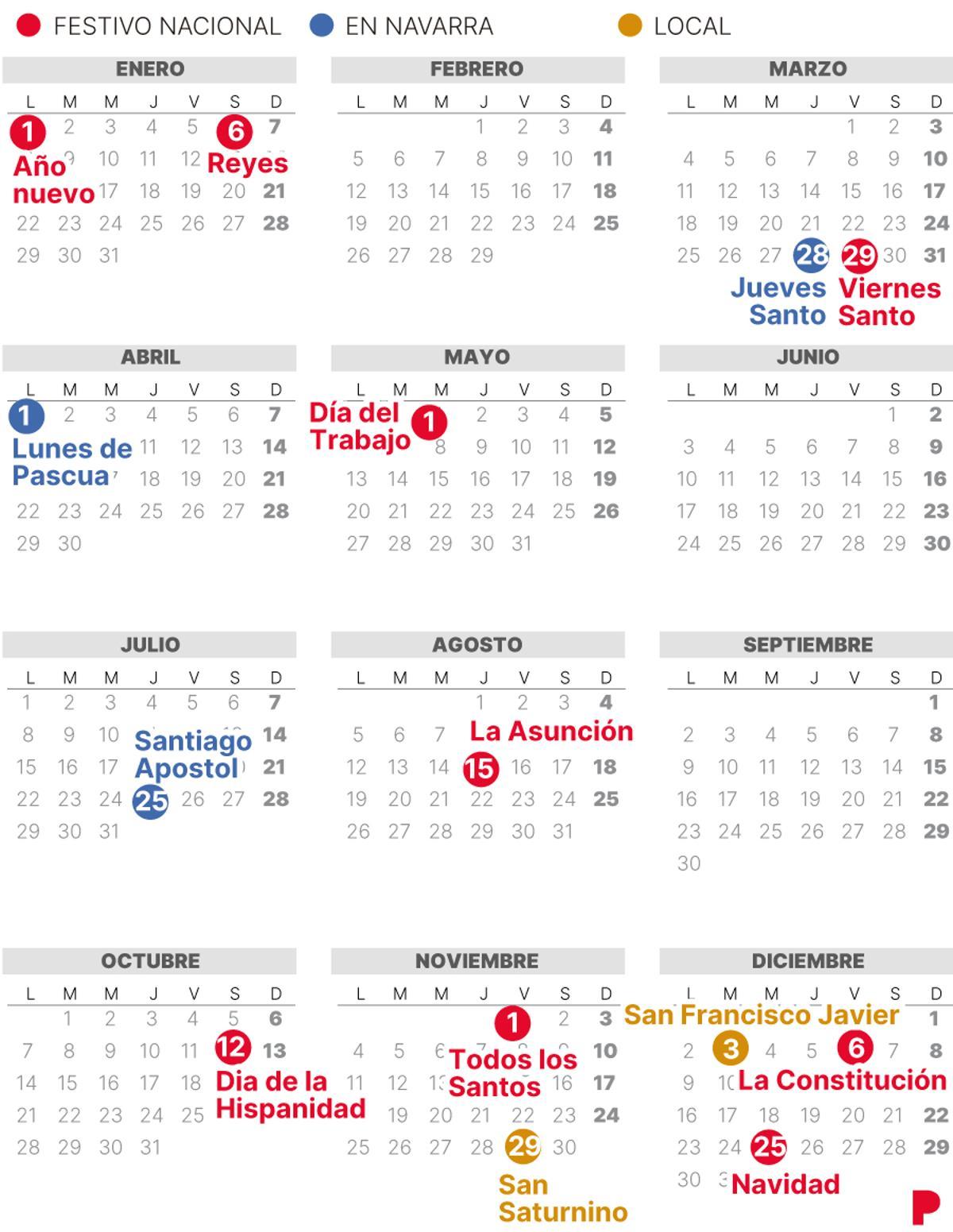 CALENDARIO laboral de PAMPLONA de 2024 (con FESTIVOS)