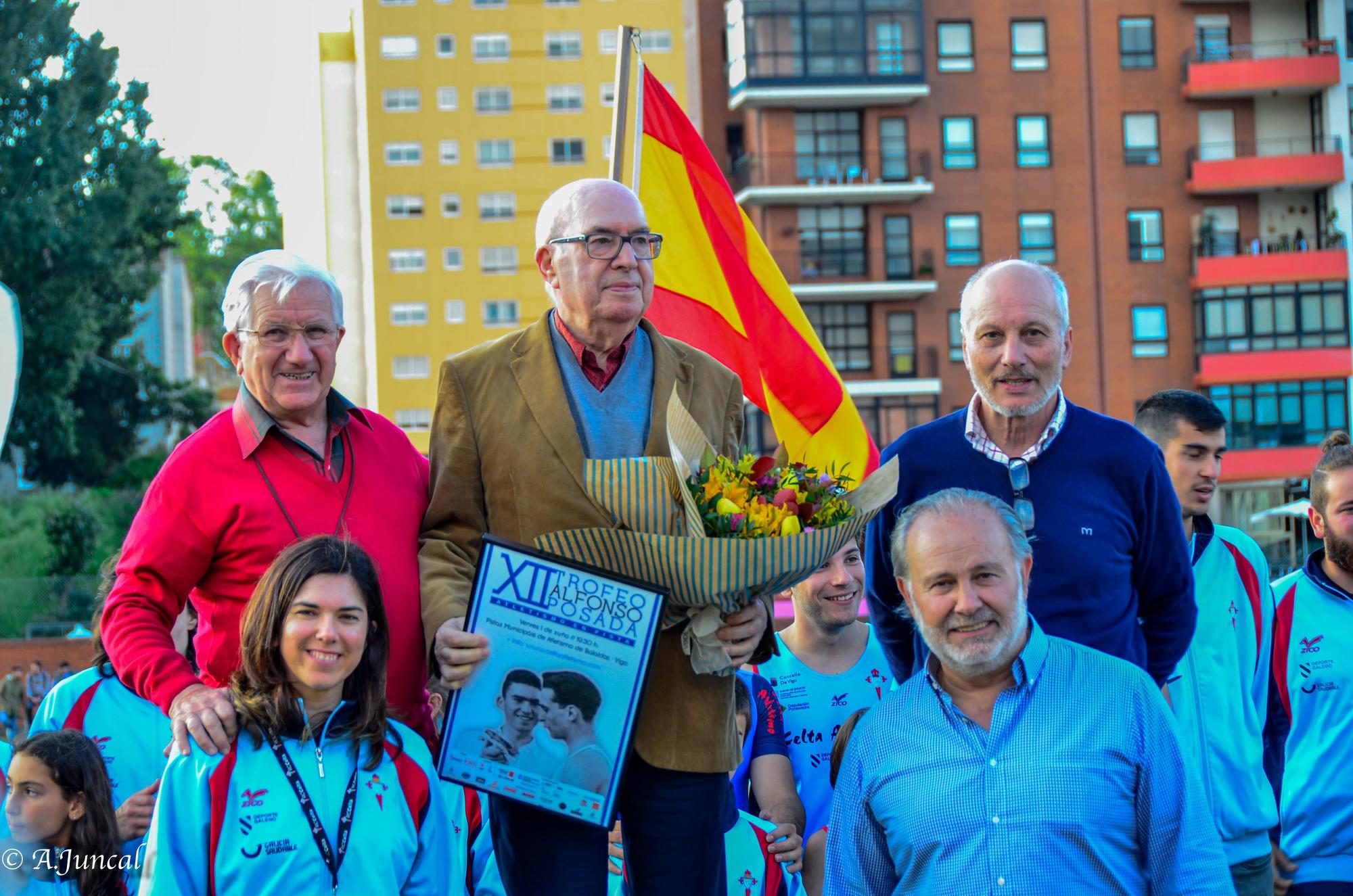 De izquierda a derecha: Paula Mariño, Carlos Pérez, Alfonso Posada, Ramón Magariños y Jose Ángel Serantes, durante la celebración del Trofeo Alfonso Posada de 2018