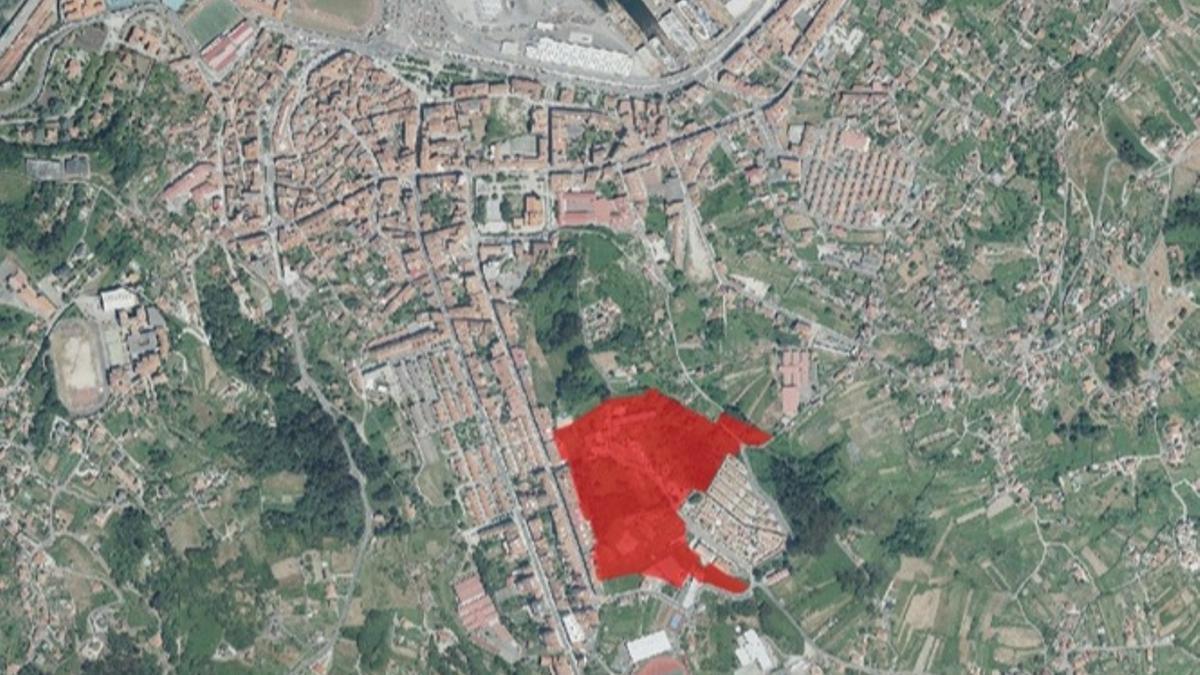 En rojo, terrenos elegidos en Marín.