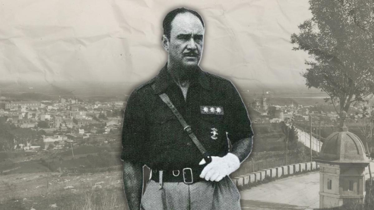 Una imatge de Ríos Capapé sobreposada a una vista de Figueres abans de la guerra.