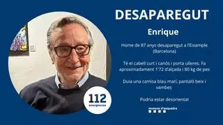 Los Mossos buscan a Enrique, un hombre desaparecido en el Eixample de Barcelona
