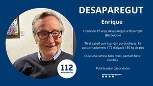 Los Mossos buscan a Enrique, desaparecido en el Eixample este 25 de junio