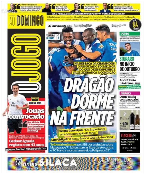 Portada O JOGO domingo 23 septiembre 2018