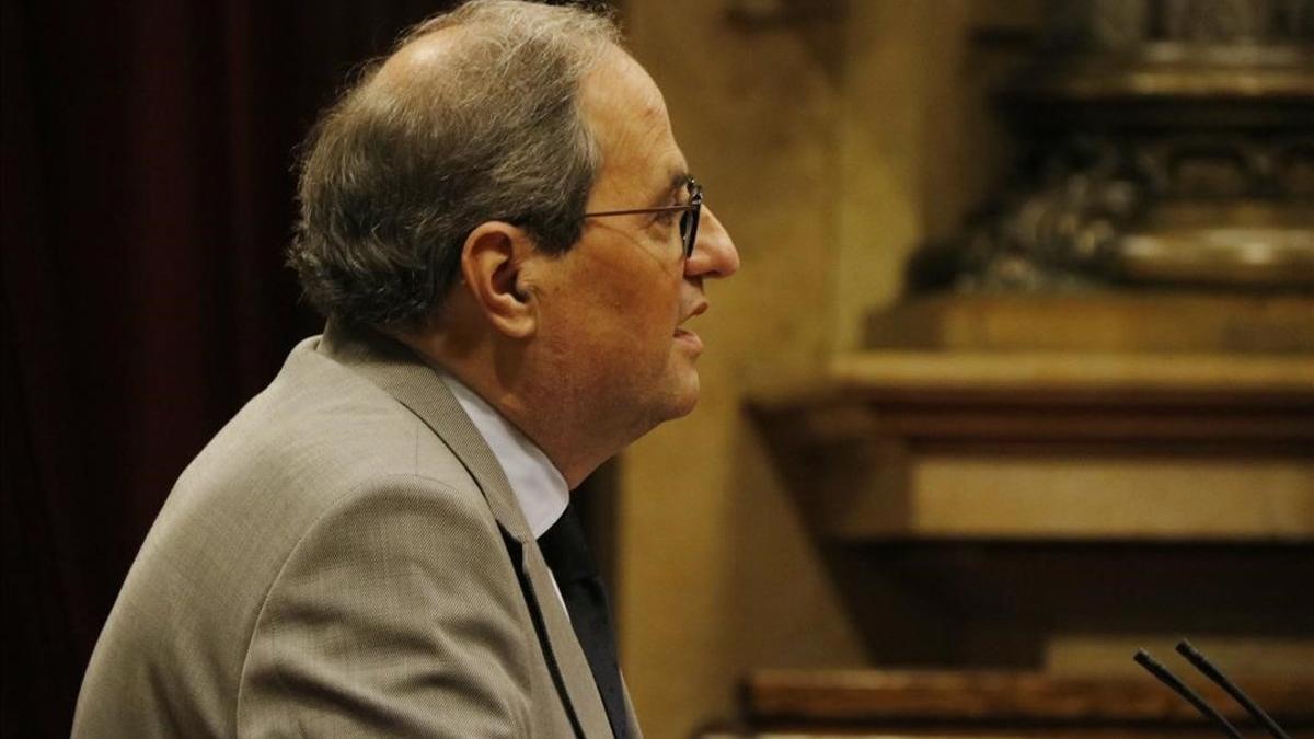 Qum Torra interviene en el pleno monográfico en el Parlament