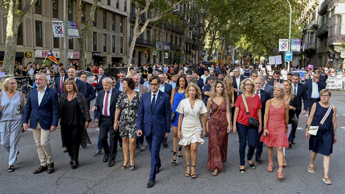 El PSC, con Salvador Illa a la cabeza, en uno de los actos de la Diada