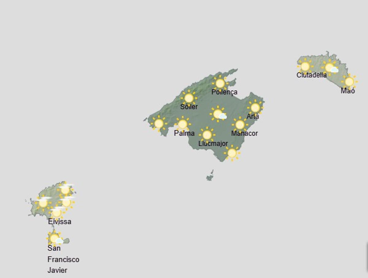 Cielo poco nuboso con intervalos de nubes altas en Baleares