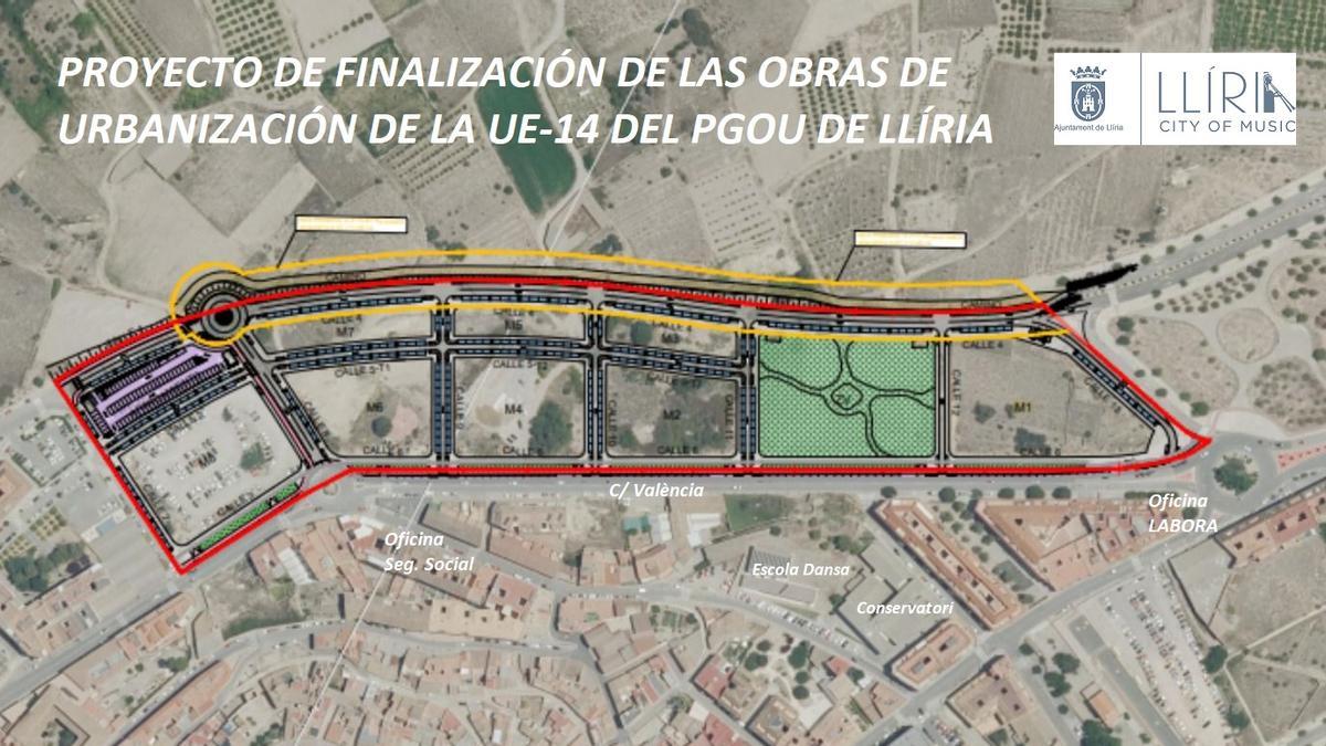 Imagen del proyecto de finalización de las obras de urbanización de la UE-14 del PGOU de Llíria,